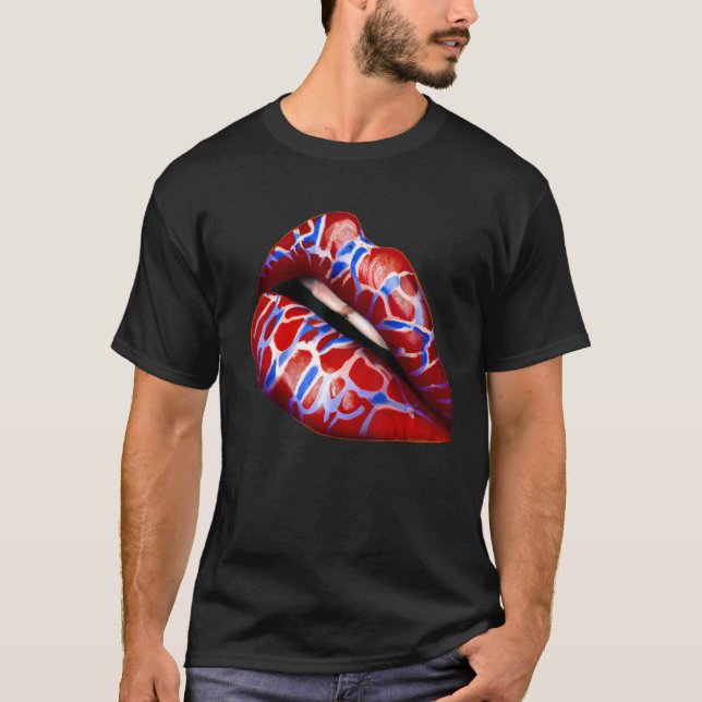 Rainbow Lips Fashion Lip Print Colourful T-Shirt (Front)