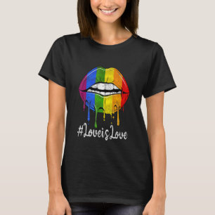 Rainbow Lips Love Is Love Lgbt Gay Lesbian Pride M T-Shirt