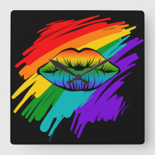 Rainbow Lips Square Wall Clock