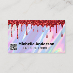 Rainbow Liquid Background QR Glitter Business Card