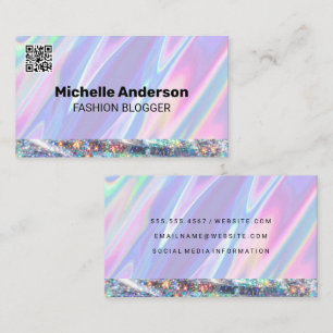 Rainbow Liquid Glitter Shine QR code Business Card