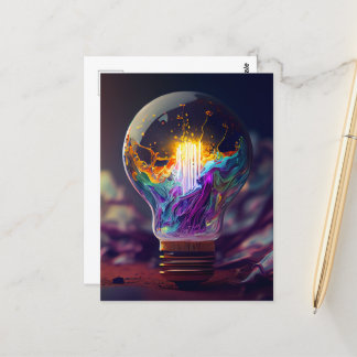 Rainbow Lit Light Bulb Postcard