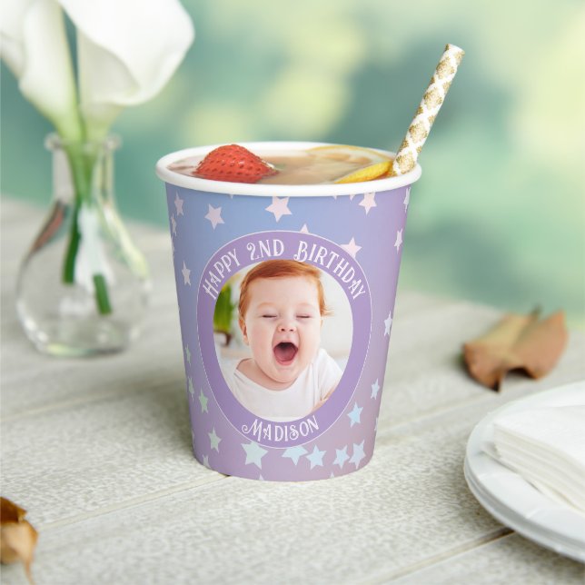 Rainbow Little Stars Kids Photo Birthday Party Paper Cups (Insitu)