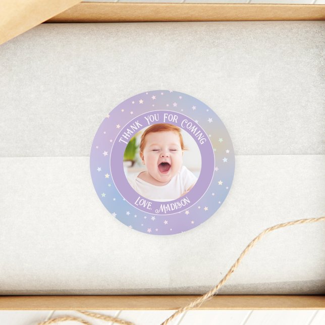 Rainbow Little Stars Photo Thank You For Coming Classic Round Sticker (Creator Uploaded)