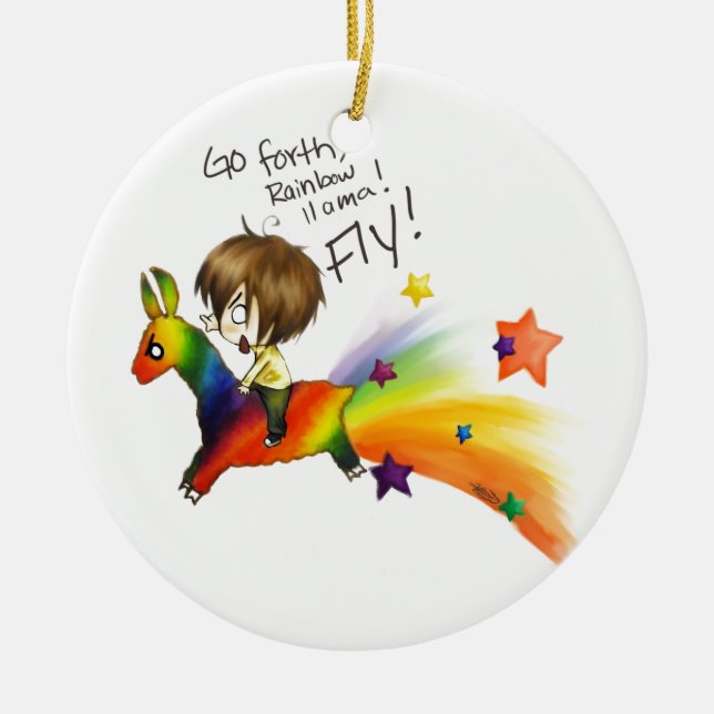 Rainbow Llama Ceramic Tree Decoration (Front)
