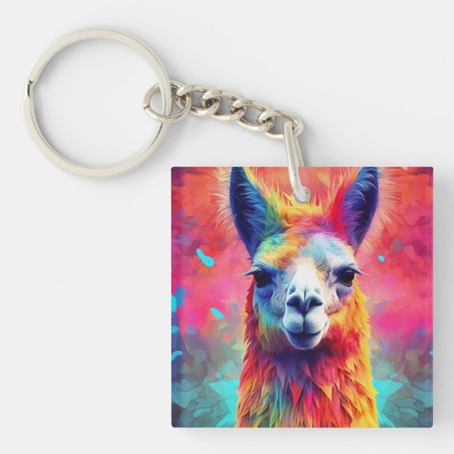Rainbow Llama Key Ring (Front)