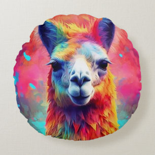 Rainbow Llama Round Cushion