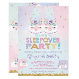 Rainbow Llama Sleepover Birthday Party Slumber Invitation