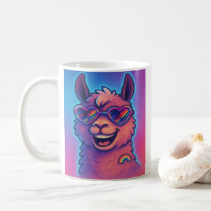 Rainbow Llama with Heart Pride Shades Coffee Mug