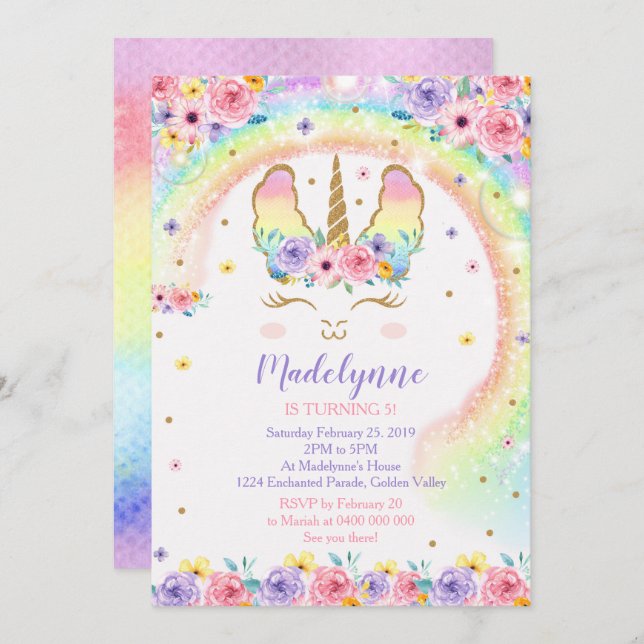 Rainbow Llamacorn Invitation - Llamacorn (Front/Back)