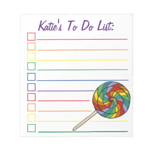 Rainbow Lollipop Candy Personalised To Do List Notepad