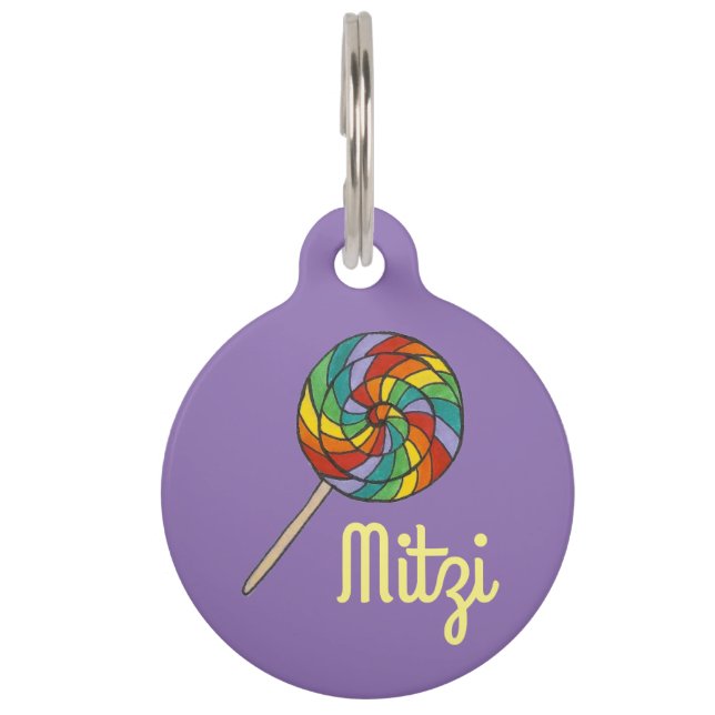 Rainbow Lollipop Purple Candy Pet Dog Tag (Front)