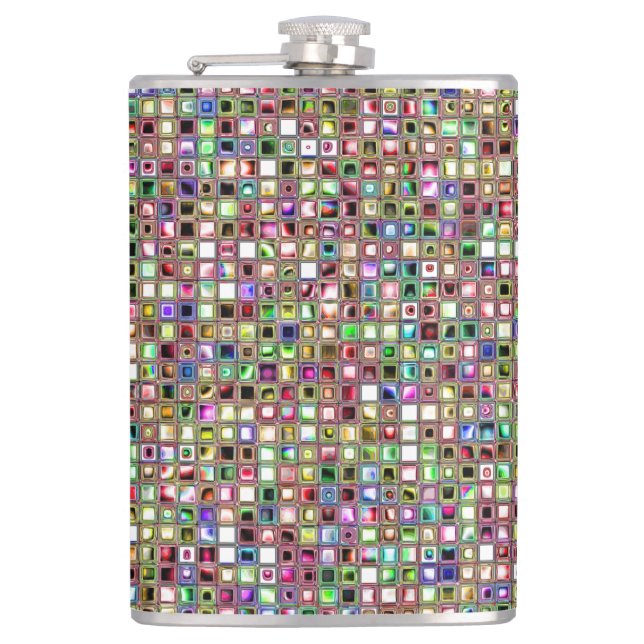 Rainbow 'Lollipop' Textured Mosaic Tiles Pattern Hip Flask (Front)