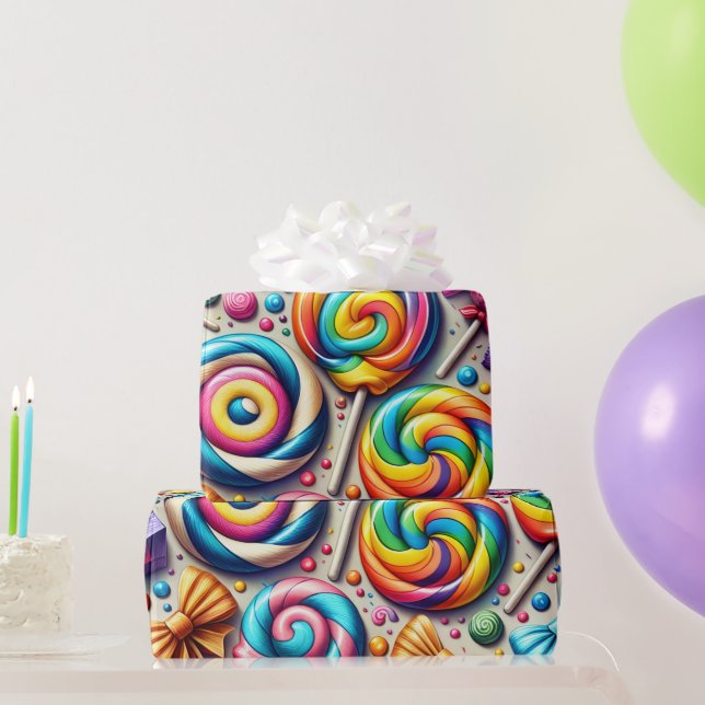 Rainbow Lollipops and Wrapped Candy in Tiny Bows Wrapping Paper (Party Gifts)