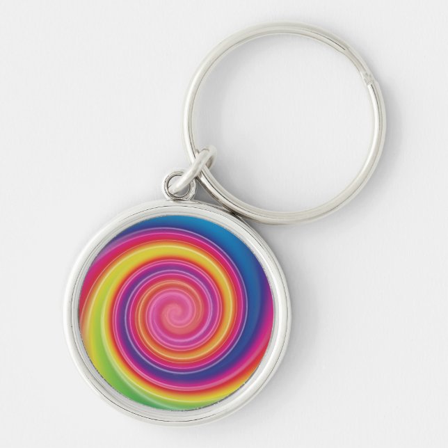 Rainbow Lollypop Colourful swirl Key Ring (Front)
