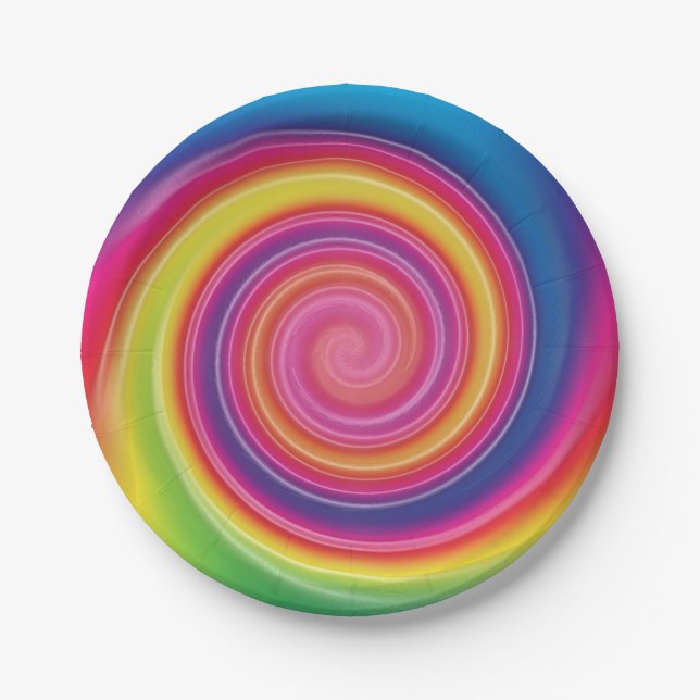 Rainbow Lollypop Colourful swirl Paper Plate (Front)
