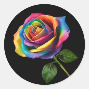Rainbow Long Stem Rose- Classic Round Sticker