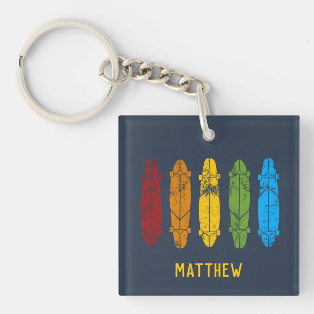 Rainbow Longboards Skateboards Personalised Key Ring (Front)