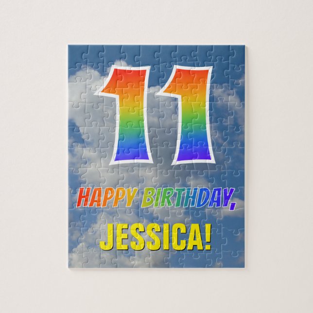 Rainbow Look "11" & "HAPPY BIRTHDAY", Cloudy Sky Jigsaw Puzzle (Vertical)