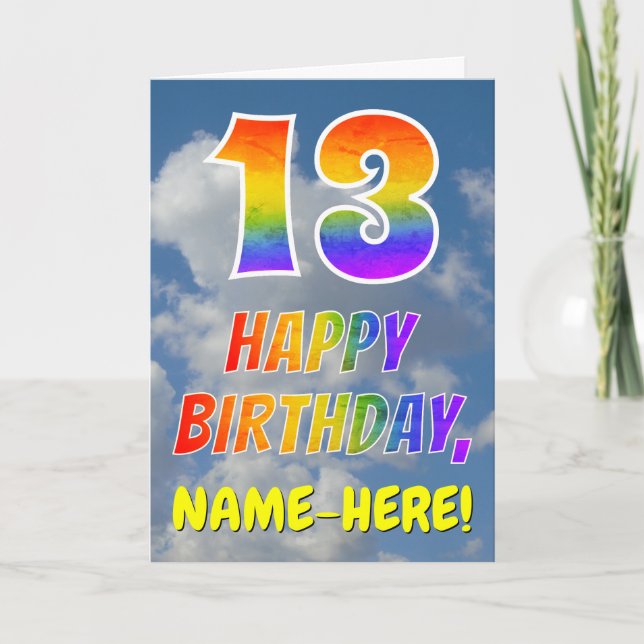 Rainbow Look "13" & "HAPPY BIRTHDAY", Clouds, Sky Card (Front)