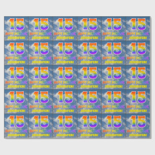 Rainbow Look "15" & "HAPPY BIRTHDAY", Clouds, Sky Wrapping Paper