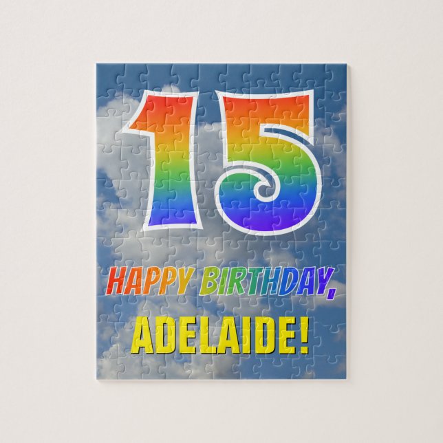 Rainbow Look "15" & "HAPPY BIRTHDAY", Cloudy Sky Jigsaw Puzzle (Vertical)
