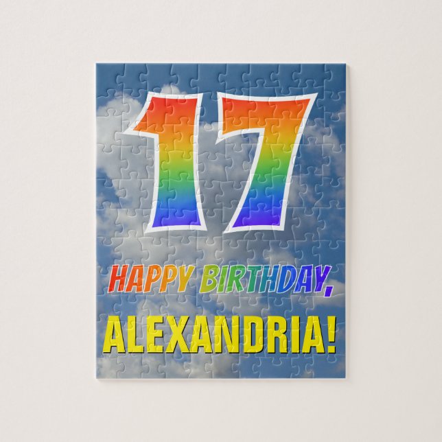 Rainbow Look "17" & "HAPPY BIRTHDAY", Cloudy Sky Jigsaw Puzzle (Vertical)