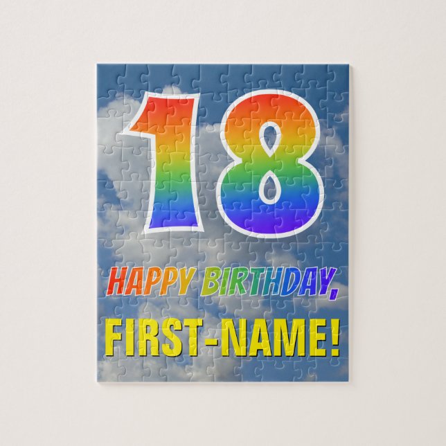 Rainbow Look "18" & "HAPPY BIRTHDAY", Cloudy Sky Jigsaw Puzzle (Vertical)
