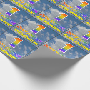 Rainbow Look "1" & "HAPPY BIRTHDAY", Clouds, Sky Wrapping Paper