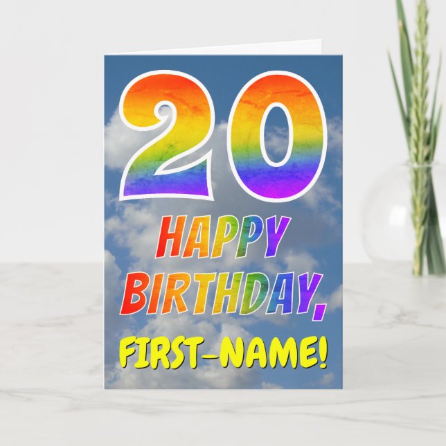 Rainbow Look "20" & "HAPPY BIRTHDAY", Clouds, Sky Card (Front)