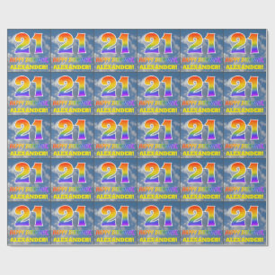 Rainbow Look "21" & "HAPPY BIRTHDAY", Clouds, Sky Wrapping Paper