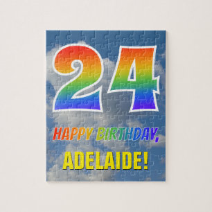 Rainbow Look "24" & "HAPPY BIRTHDAY", Cloudy Sky Jigsaw Puzzle