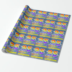 Rainbow Look "25" & "HAPPY BIRTHDAY", Clouds, Sky Wrapping Paper