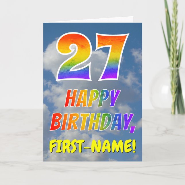 Rainbow Look "27" & "HAPPY BIRTHDAY", Clouds, Sky Card (Front)