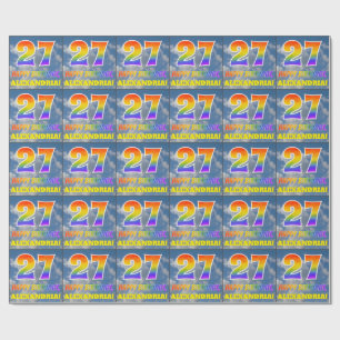 Rainbow Look "27" & "HAPPY BIRTHDAY", Clouds, Sky Wrapping Paper