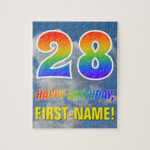 Rainbow Look "28" & "HAPPY BIRTHDAY", Cloudy Sky Jigsaw Puzzle