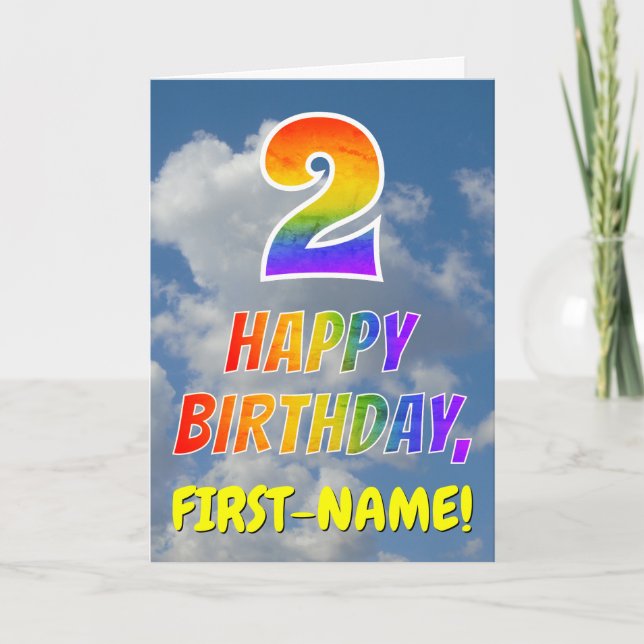 Rainbow Look "2" & "HAPPY BIRTHDAY", Clouds, Sky Card (Front)