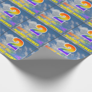 Rainbow Look "2" & "HAPPY BIRTHDAY", Clouds, Sky Wrapping Paper