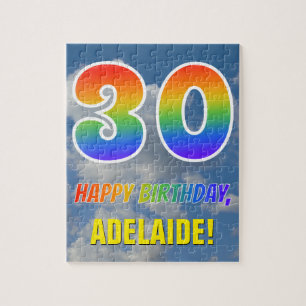Rainbow Look "30" & "HAPPY BIRTHDAY", Cloudy Sky Jigsaw Puzzle