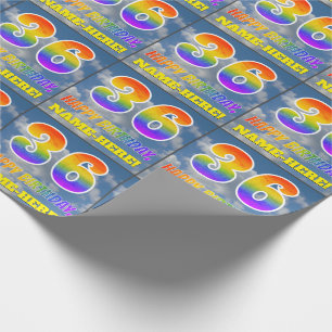 Rainbow Look "36" & "HAPPY BIRTHDAY", Clouds, Sky Wrapping Paper