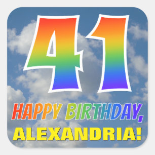 Rainbow Look "41" & "HAPPY BIRTHDAY", Clouds, Sky Square Sticker