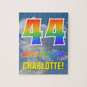 Rainbow Look "44" & "HAPPY BIRTHDAY", Cloudy Sky Jigsaw Puzzle