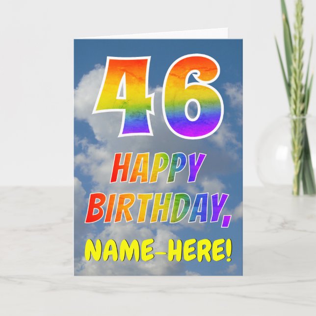 Rainbow Look "46" & "HAPPY BIRTHDAY", Clouds, Sky Card (Front)