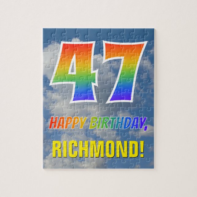Rainbow Look "47" & "HAPPY BIRTHDAY", Cloudy Sky Jigsaw Puzzle (Vertical)