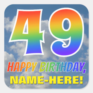 Rainbow Look "49" & "HAPPY BIRTHDAY", Clouds, Sky Square Sticker