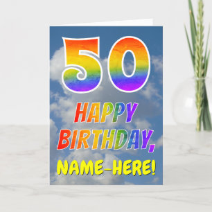 Rainbow Look "50" & "HAPPY BIRTHDAY", Clouds, Sky Card