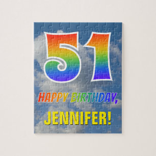 Rainbow Look "51" & "HAPPY BIRTHDAY", Cloudy Sky Jigsaw Puzzle