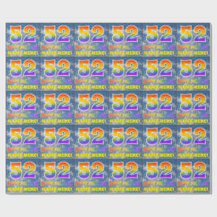 Rainbow Look "52" & "HAPPY BIRTHDAY", Clouds, Sky Wrapping Paper