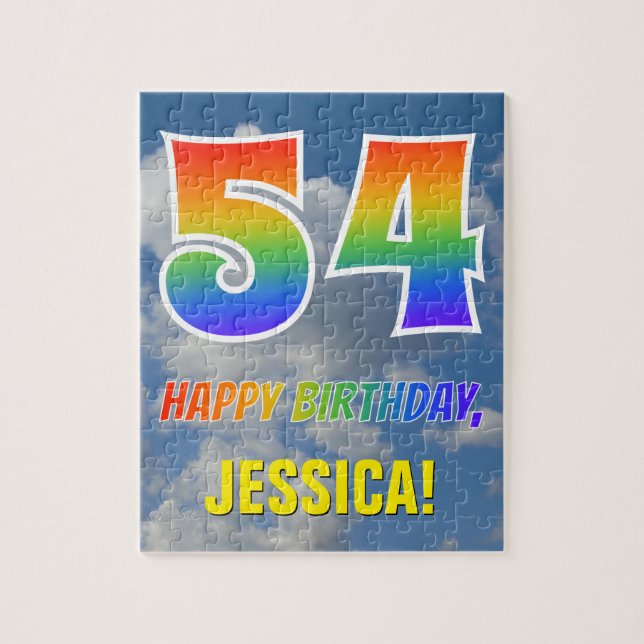 Rainbow Look "54" & "HAPPY BIRTHDAY", Cloudy Sky Jigsaw Puzzle (Vertical)