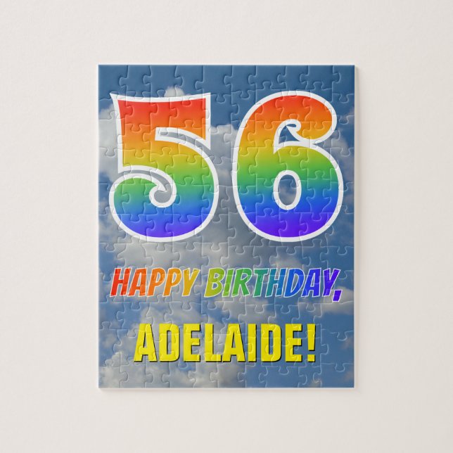 Rainbow Look "56" & "HAPPY BIRTHDAY", Cloudy Sky Jigsaw Puzzle (Vertical)